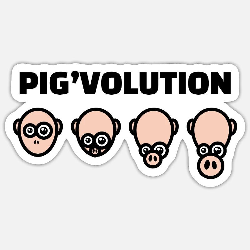 Schweinevolution - Evolution des Menschen - Sticker Größe S (10 x 10 cm) - Mattweiß