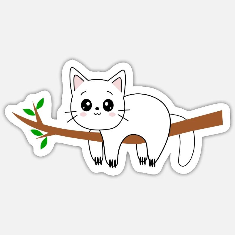 Chat Kawaii Blanc Chat Chat Cadeau Chats Blancs - Sticker taille S (10 x 10 cm) - blanc mat