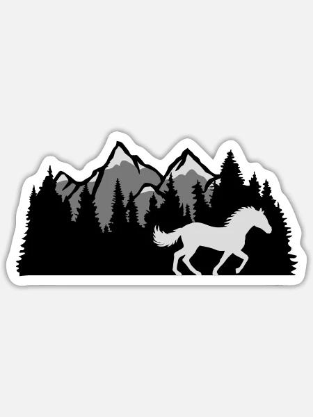 Berge Wald Natur Pferd - Sticker Größe S (10 x 10 cm) - Mattweiß