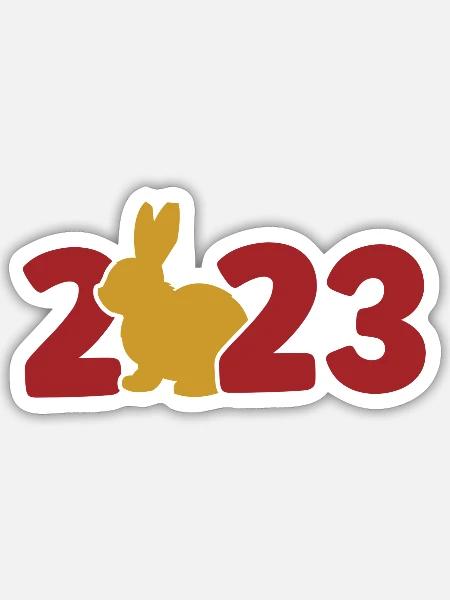 2023 rabbit red gold - Sticker Größe S (10 x 10 cm) - Mattweiß