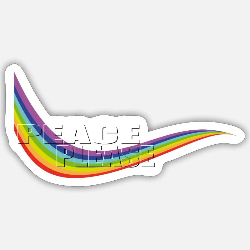 RAINBOW PEACE PLEASE transparent Typo - Sticker Größe S (10 x 10 cm) - Mattweiß