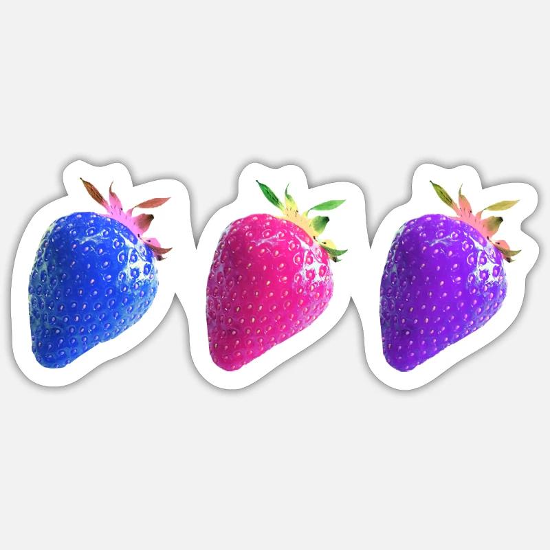 Erdbeeren, bunt, popart, artwork,weisse erdbeere - Sticker Größe S (10 x 10 cm) - Mattweiß