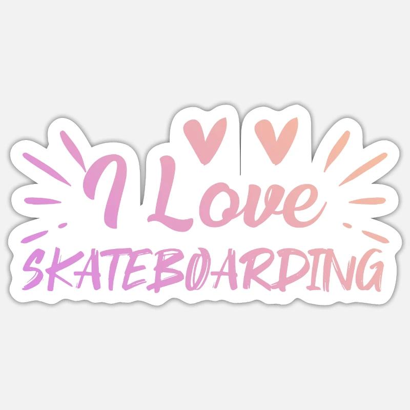 J’adore le skateboard - Sticker taille S (10 x 10 cm) - blanc mat