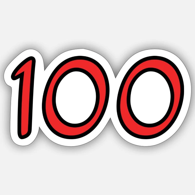 100. 100 ÅR. 100 års jubilæum. 100 FØDSELSDAG - Sticker størrelse S (10 x 10 cm) - mat hvid
