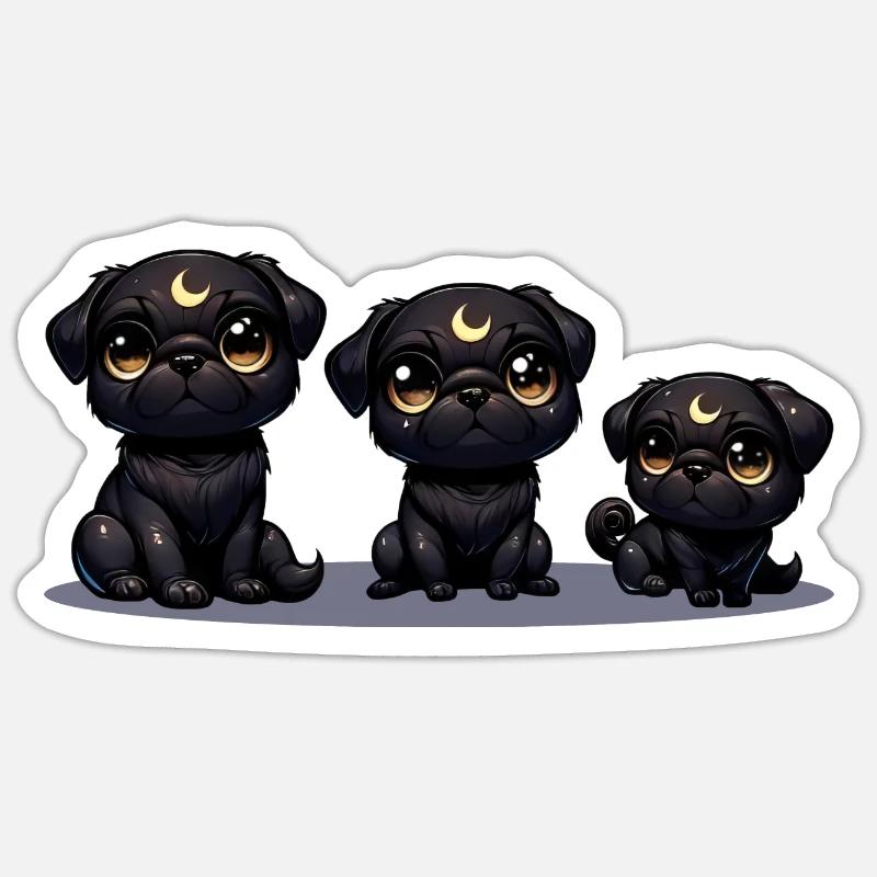 Chiots de nuit au clair de lune - Sticker taille S (10 x 10 cm) - blanc mat