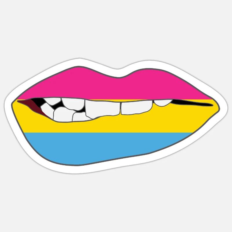 Biting Lips - Pansexual Flag - Sticker size S (10 x 10 cm) - white matte
