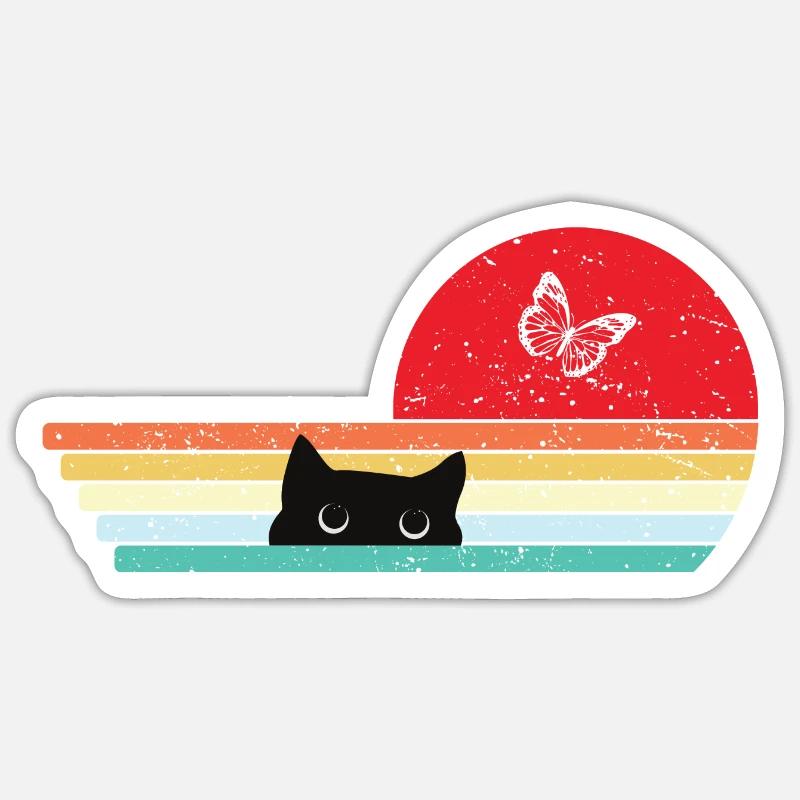Chat mignon papillon Sticker taille S (10 x 10 cm)
