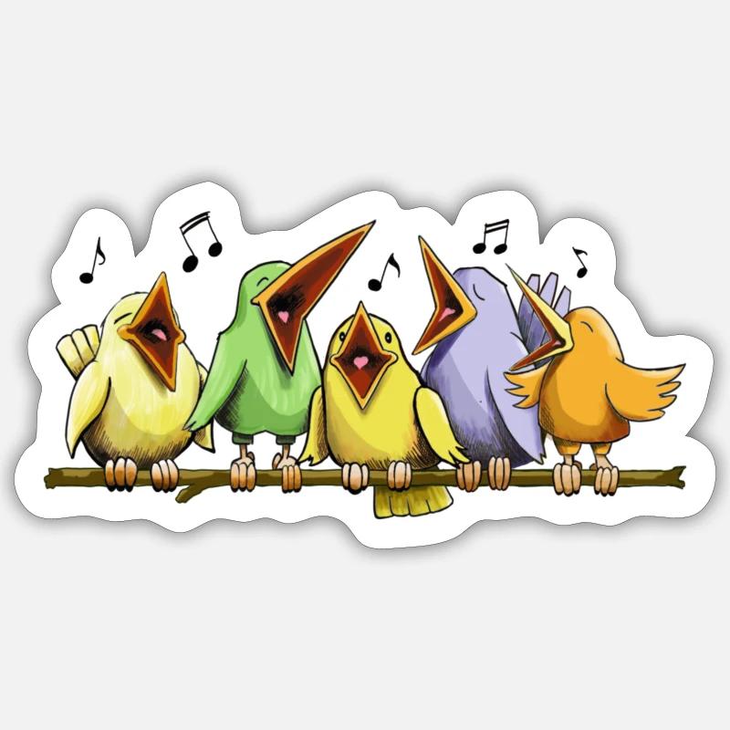 Five birds singing hard - Sticker Größe S (10 x 10 cm) - Mattweiß