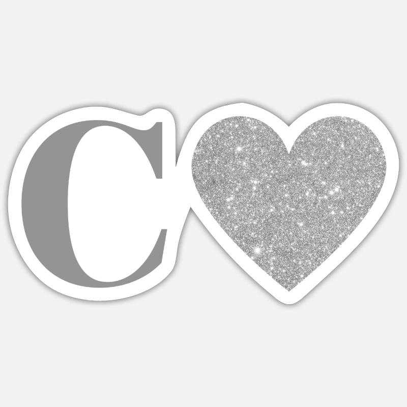 Buchstabe c silbernes Herz - Sticker Größe S (10 x 10 cm) - Mattweiß