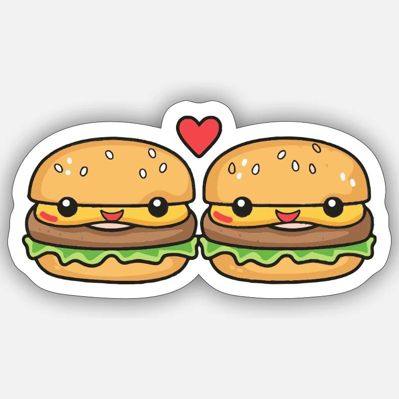 Burger Paar Liebe Herz Comic - Sticker Größe S (10 x 10 cm) - Mattweiß