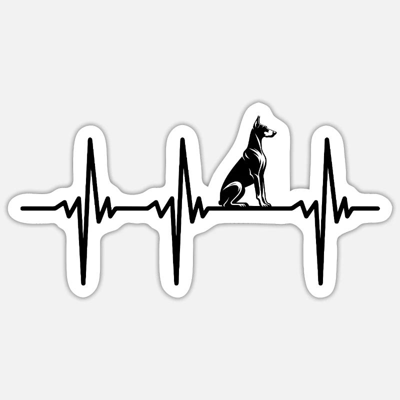 Herzschlag für wachsame Dobermann Hunde - Sticker Größe S (10 x 10 cm) - Mattweiß