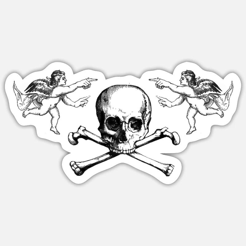 Schädel mit Engeln - Sticker Größe S (10 x 10 cm) - Mattweiß