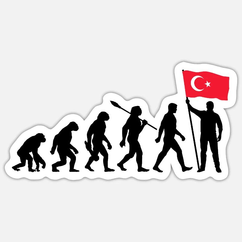Turquie - Evolution - Drapeau - Nation - Sticker taille S (10 x 10 cm) - blanc mat