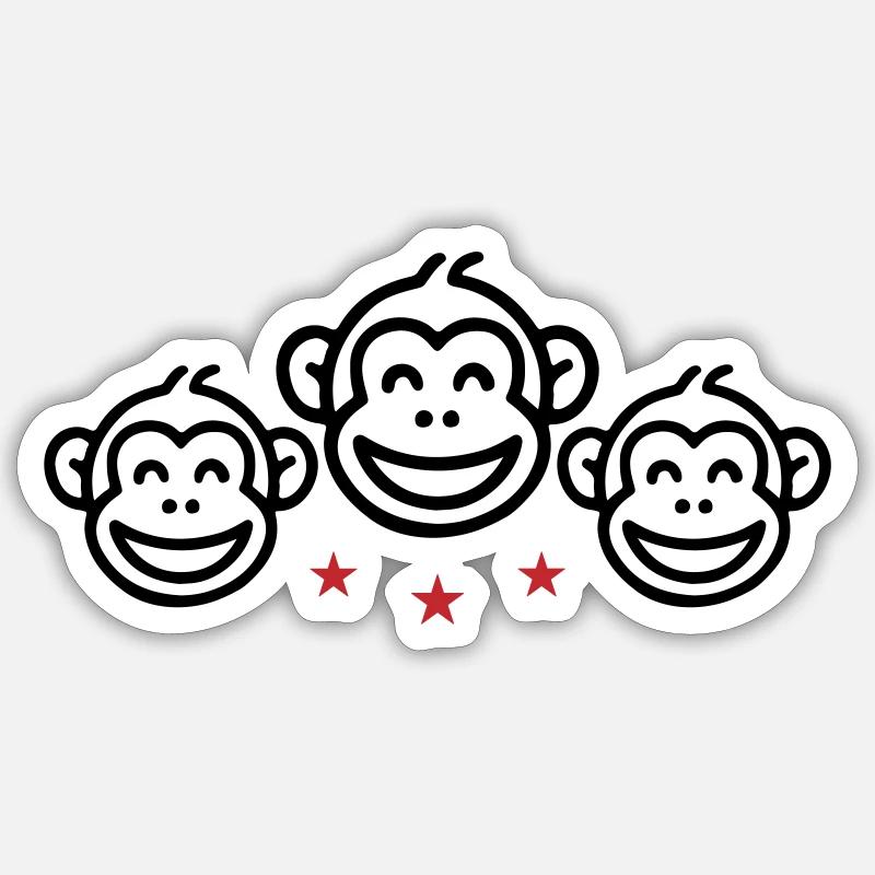 Groupe de singes - Sticker taille S (10 x 10 cm) - blanc mat
