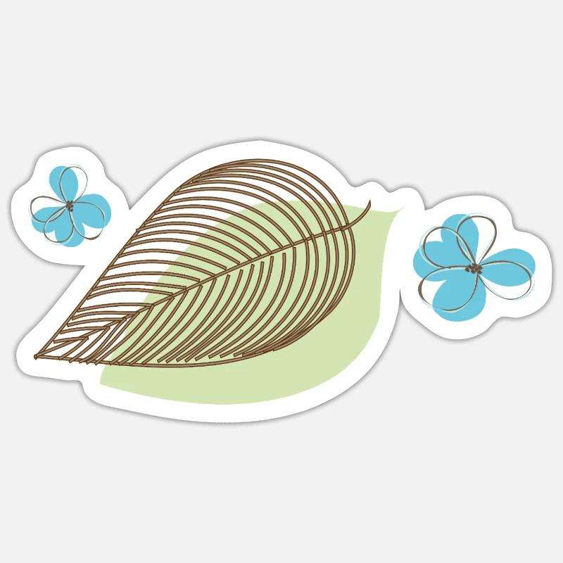 Feuille avec fleur - Sticker taille S (10 x 10 cm) - blanc mat