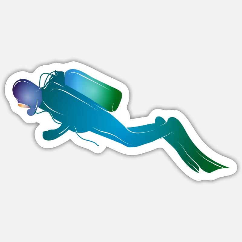 Silhouette de plongeur dans les tons bleu-vert Sticker taille S (10 x 10 cm)