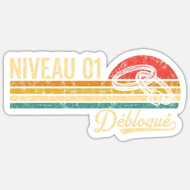 1 an de mariage noce de Coton, Niveau 1 débloqué - Sticker taille S (10 x 10 cm) - blanc mat