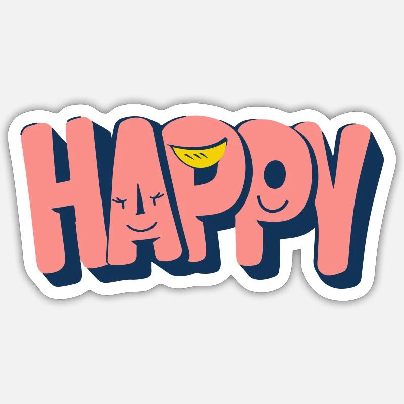 Happy Text with Faces - Sticker size S (10 x 10 cm) - white matte