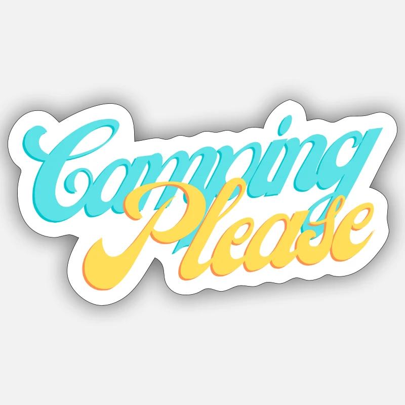 Camping Please Retro Script - Sticker Größe S (10 x 10 cm) - Mattweiß