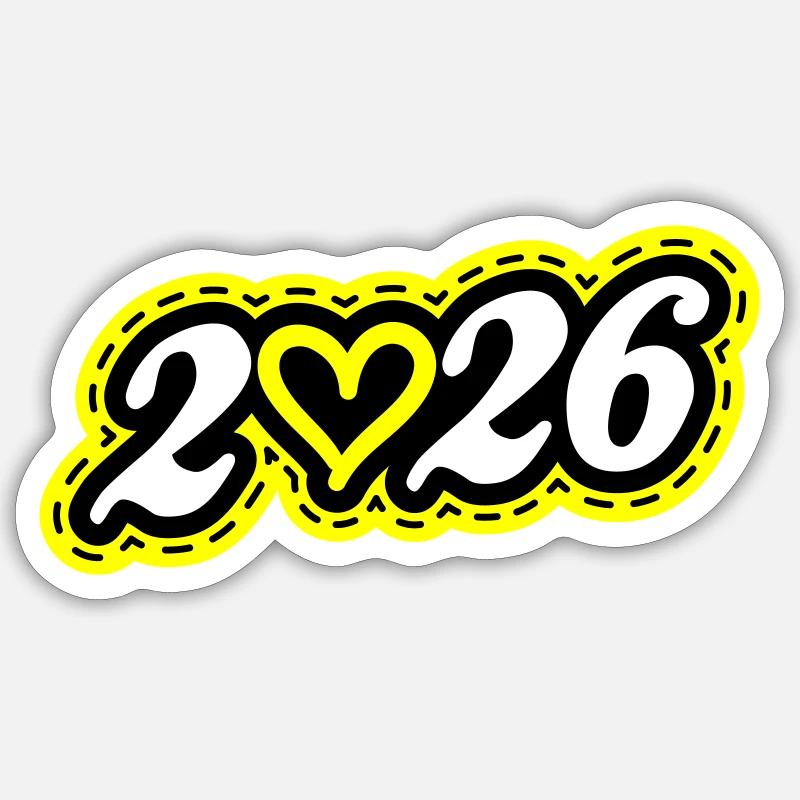 2026 Herz - Sticker Größe S (10 x 10 cm) - Mattweiß