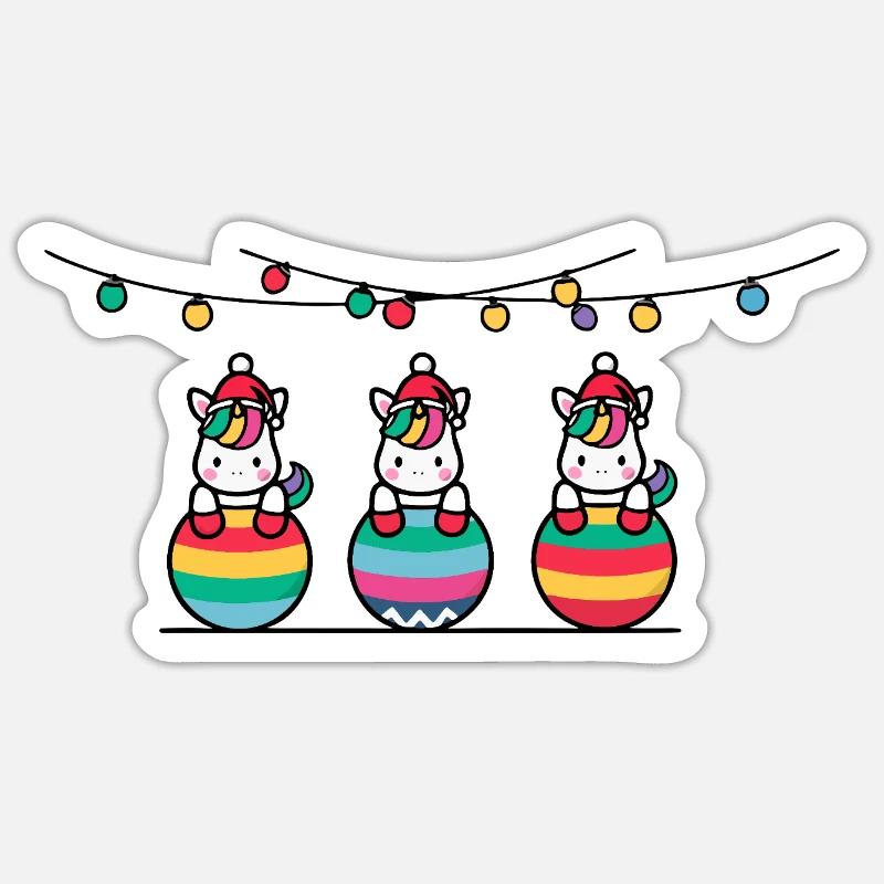 3 Einhörner Weihnachtskugeln Freunde - Sticker Größe S (10 x 10 cm) - Mattweiß