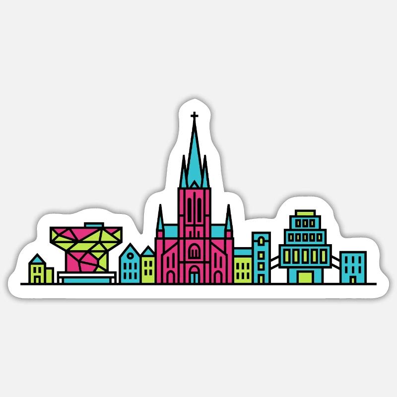 Antwerpener Stadtskyline-Kathedrale Moderne Linienkunst Sticker Größe S (10 x 10 cm)