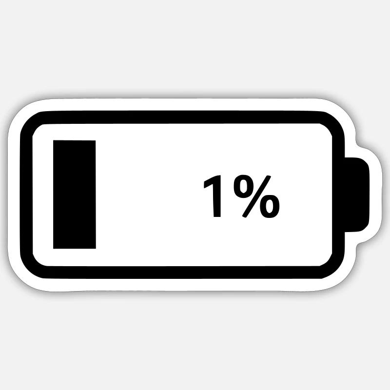 Batterie vide 1 % - Sticker taille S (10 x 10 cm) - blanc mat