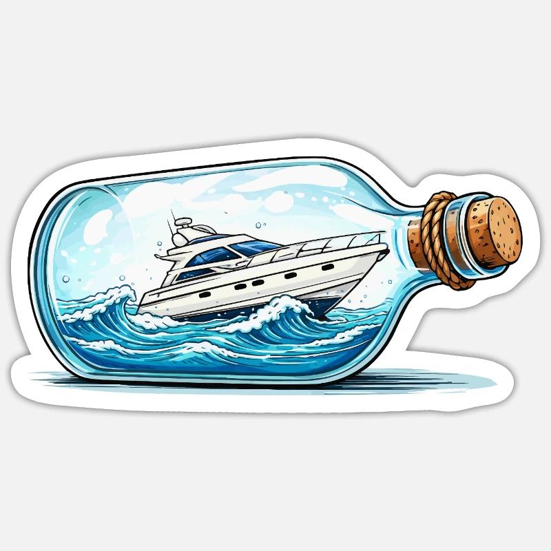 Flaschenboot auf hoher See - Sticker Größe S (10 x 10 cm) - Mattweiß