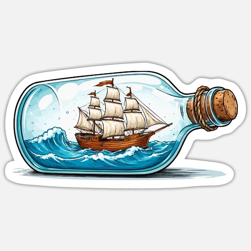 Schiffsmodell in Flasche - Sticker Größe S (10 x 10 cm) - Mattweiß