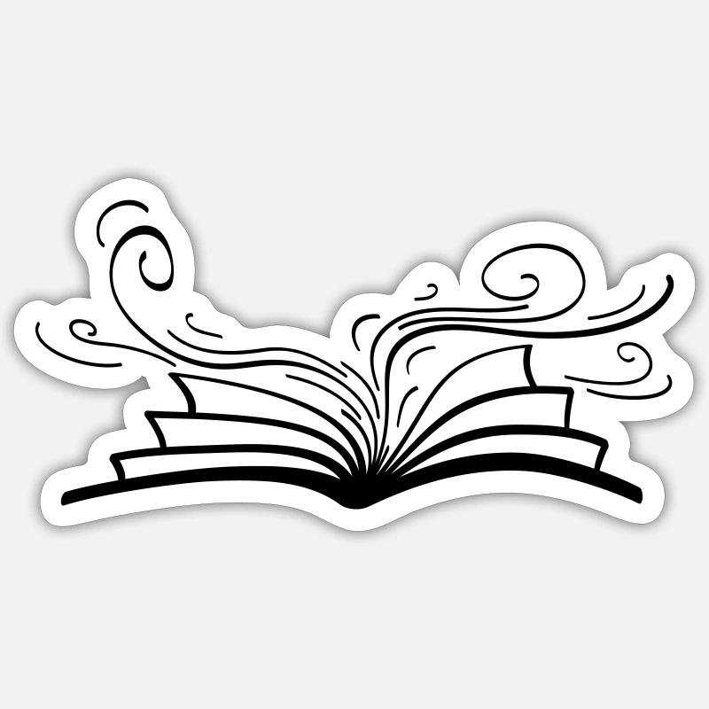 En åben bog, hvorfra yndefulde, flydende linjer træder frem - Sticker størrelse S (10 x 10 cm) - mat hvid