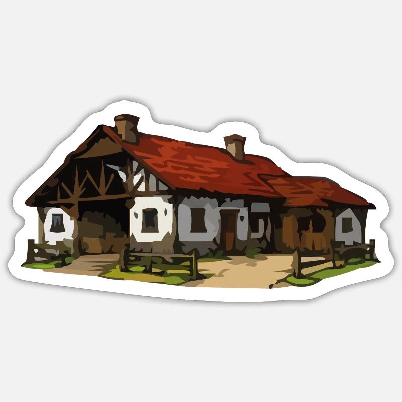 Rustikaler Bauernhof - Sticker Größe S (10 x 10 cm) - Mattweiß
