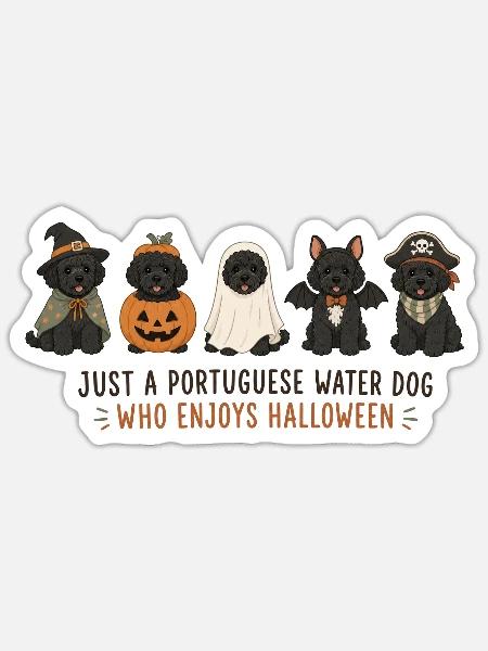 Portugiesischer Wasserhund Halloween-Crew - Sticker Größe S (10 x 10 cm) - Mattweiß