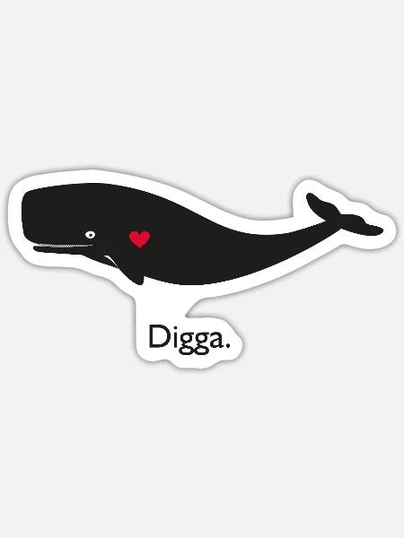Digga Wal mit rotem Herz - Sticker Größe S (10 x 10 cm) - Mattweiß