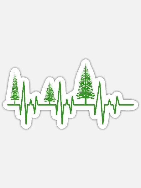 Bäume Herzschlag Wald EKG - Sticker Größe S (10 x 10 cm) - Mattweiß
