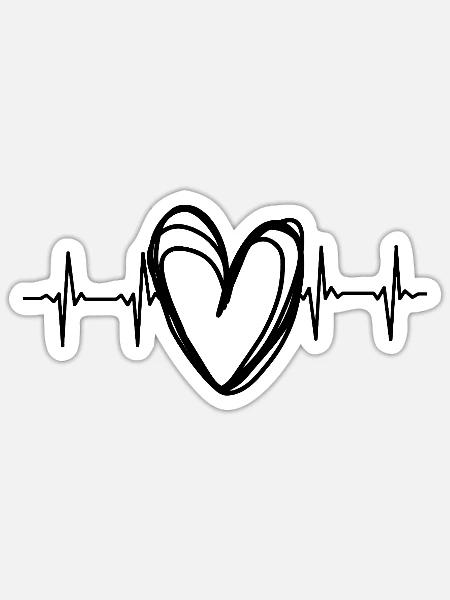 Scribble Herz EKG Herzschlag - Sticker Größe S (10 x 10 cm) - Mattweiß