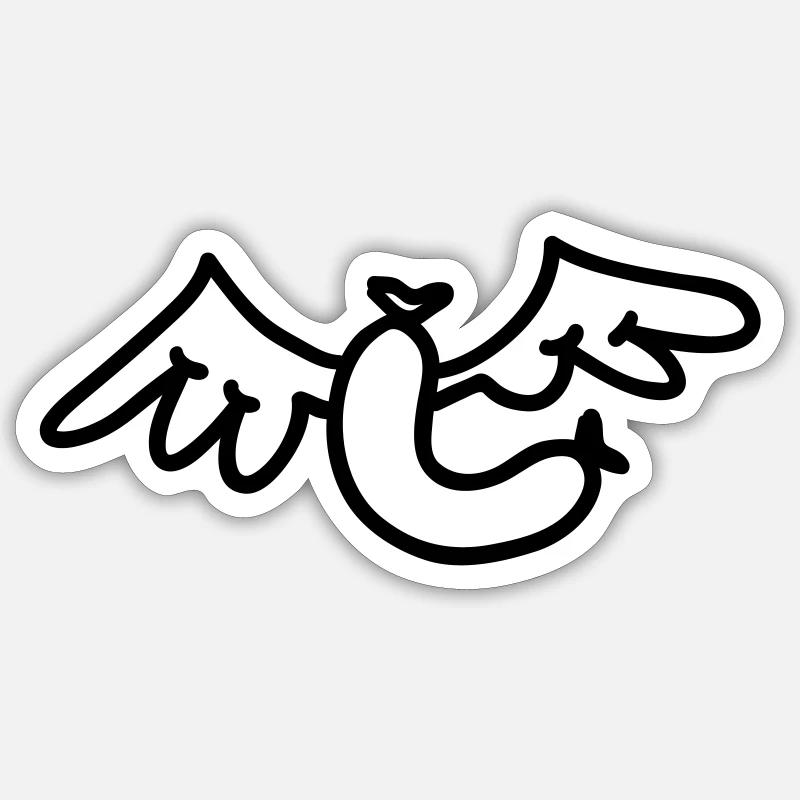 Fliegende Wurst mit Engelsflügeln - Sticker Größe S (10 x 10 cm) - Mattweiß