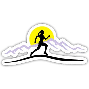 Running Woman, Runner & Mountains & Sun - Sticker size S (10 x 10 cm) - white matte - Front