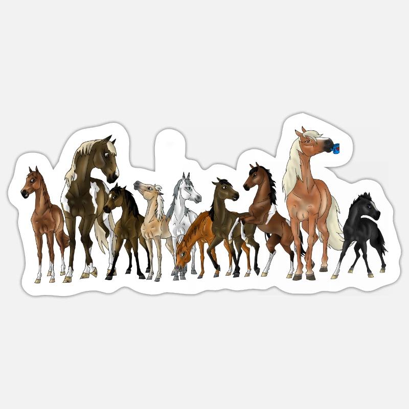 Pferde Schule - Gruppenbild mit allen Pferden Sticker Größe S (10 x 10 cm)