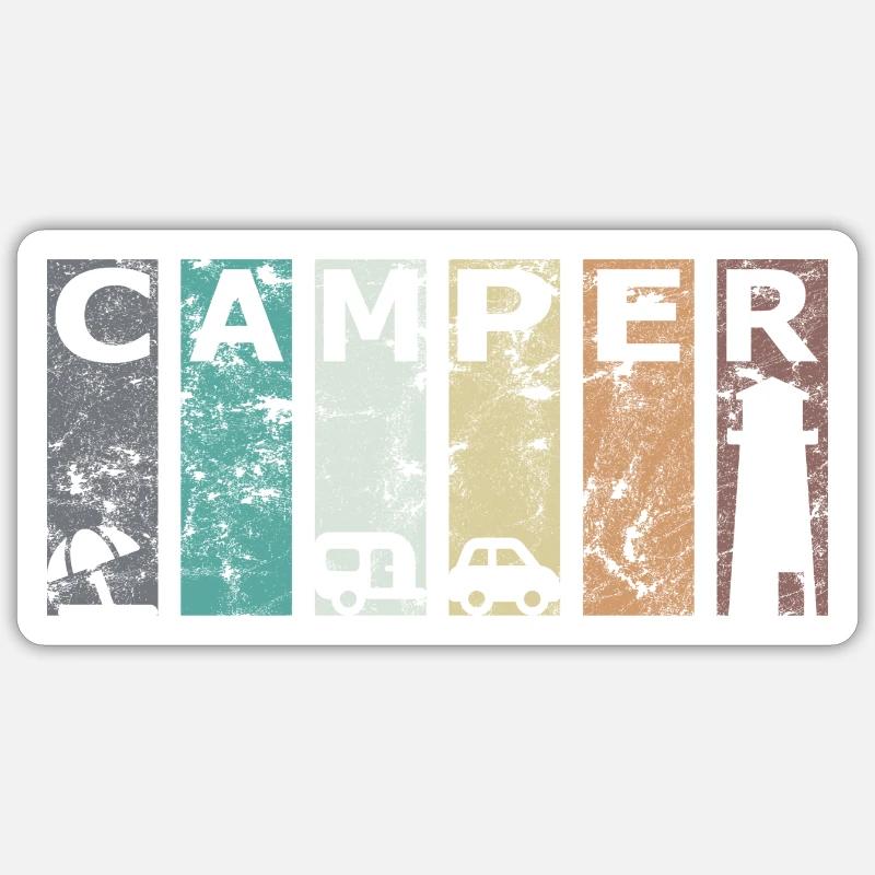 Camp Caravan Camper Phare - Sticker taille S (10 x 10 cm) - blanc mat