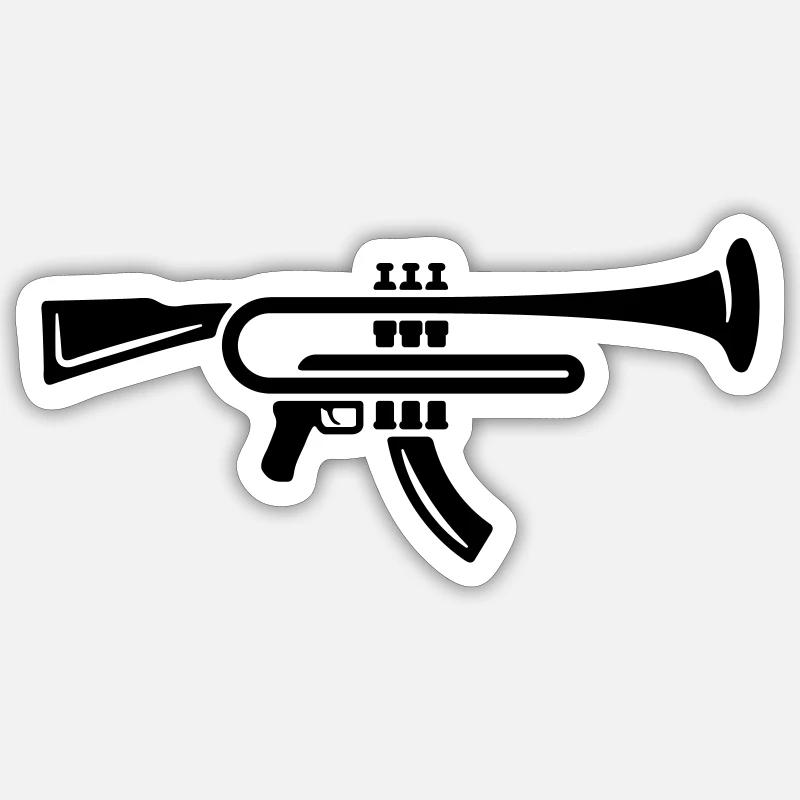 Fusil trompette - Sticker taille S (10 x 10 cm) - blanc mat