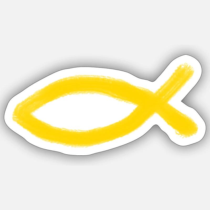 poisson Jésus jaune poisson Ichthys poisson Sticker taille S (10 x 10 cm)