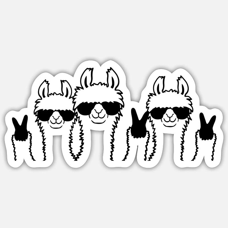 Peace Lamas Crew Freunde - Sticker Größe S (10 x 10 cm) - Mattweiß