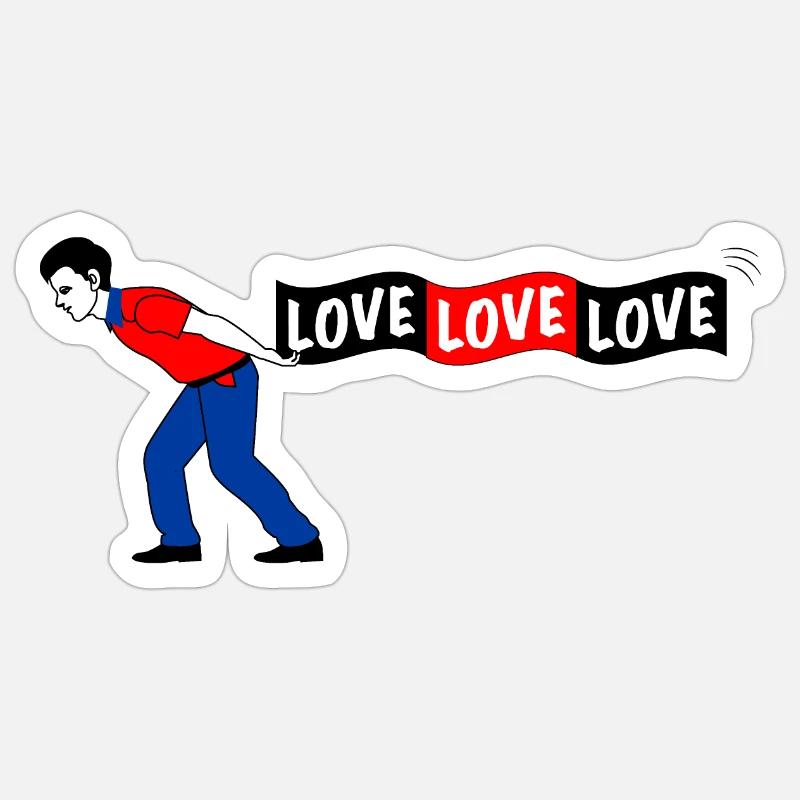 Man pulls LOVE banner - Sticker size S (10 x 10 cm) - white matte
