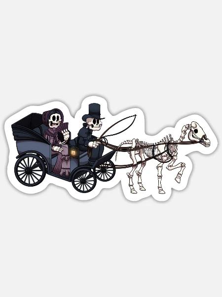Skelett Pferd und Kutsche - Sticker Größe S (10 x 10 cm) - Mattweiß