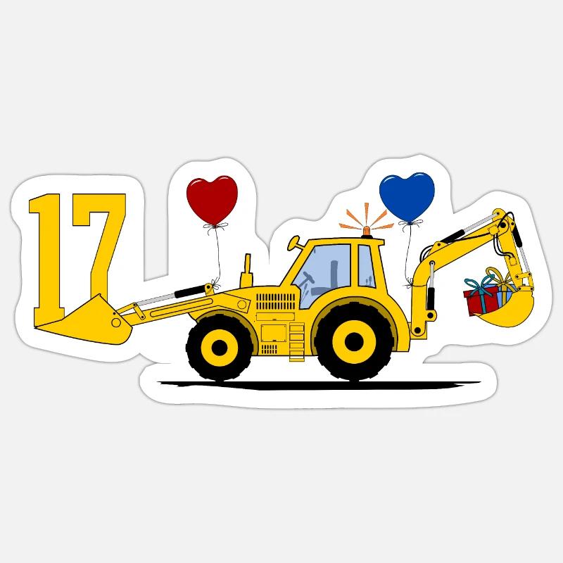 17. Geburtstag Bagger Traktor Sticker Größe S (10 x 10 cm)