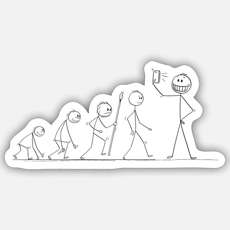 Human Evolution Selfie - Sticker Größe S (10 x 10 cm) - Mattweiß