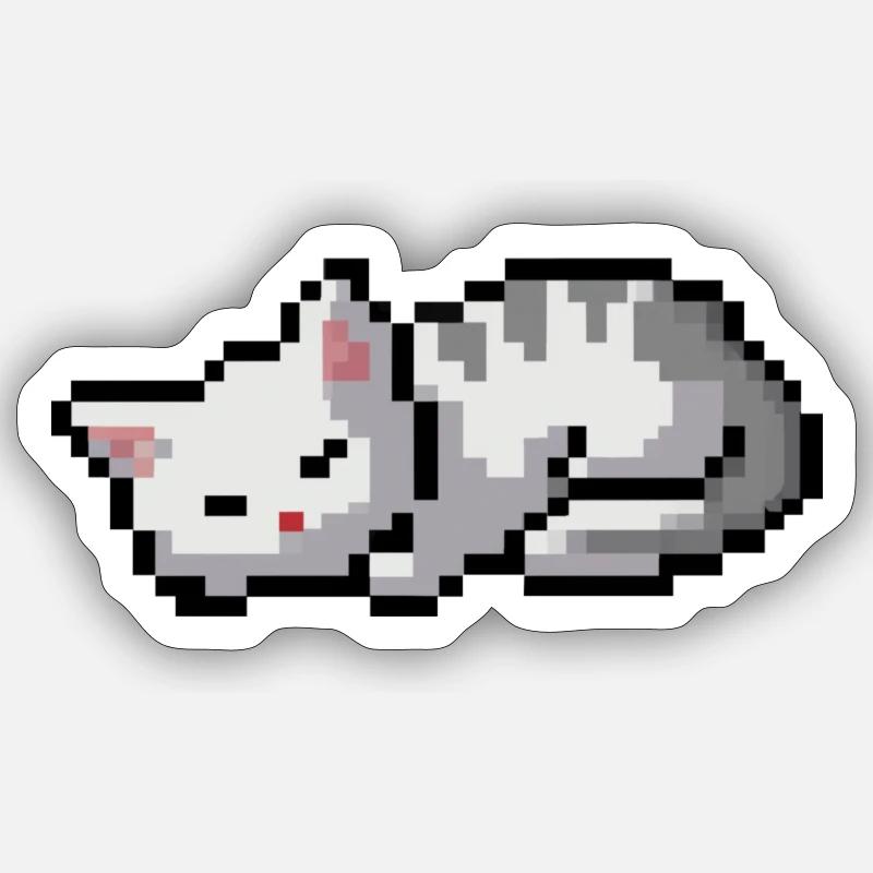 Schlafendes Kätzchen Pixel Art - Sticker Größe S (10 x 10 cm) - Mattweiß