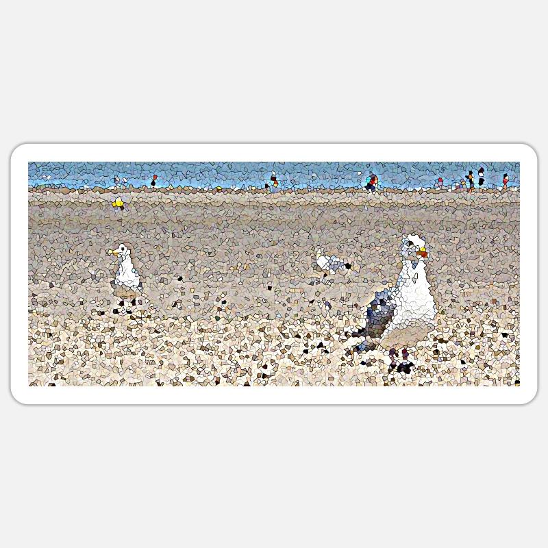 Les goélands à la plage - Sticker taille S (10 x 10 cm) - blanc mat