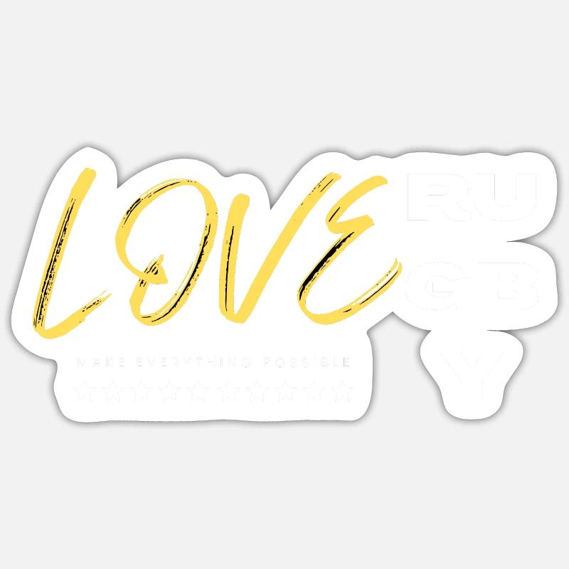 Love rugby yellow - Sticker taille S (10 x 10 cm) - blanc mat