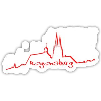 Ligne d’horizon de Ratisbonne rouge - Sticker taille S (10 x 10 cm) - blanc mat - Devant